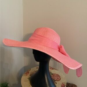 NEW Elegant Tea Party Derby, Worship Coral Wide Brim Foldable Sun Hat W/bow